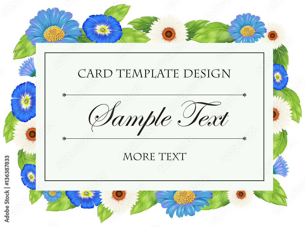 Card template with blue flowers