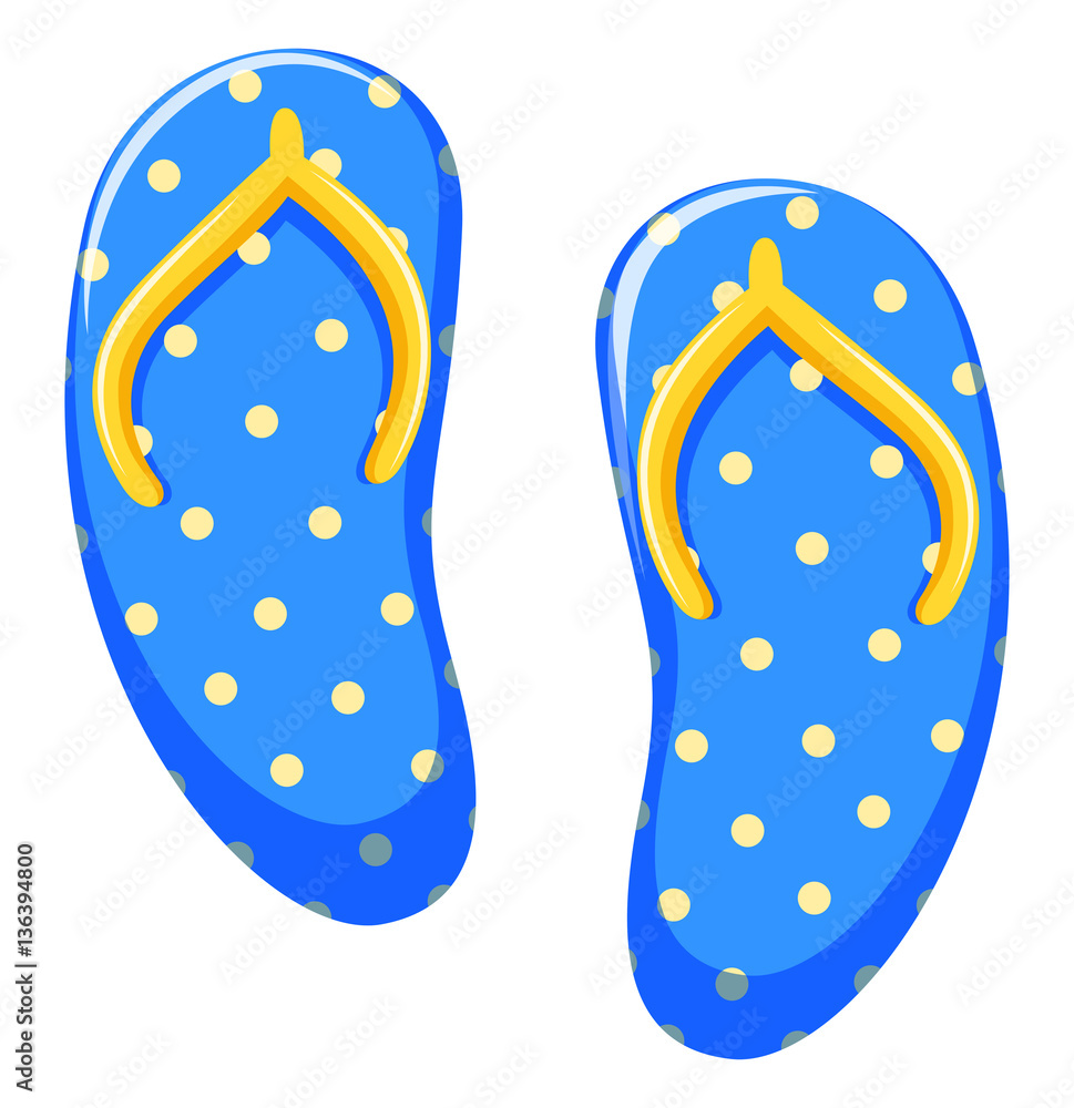 Beach sandals with yellow polkadots on blue