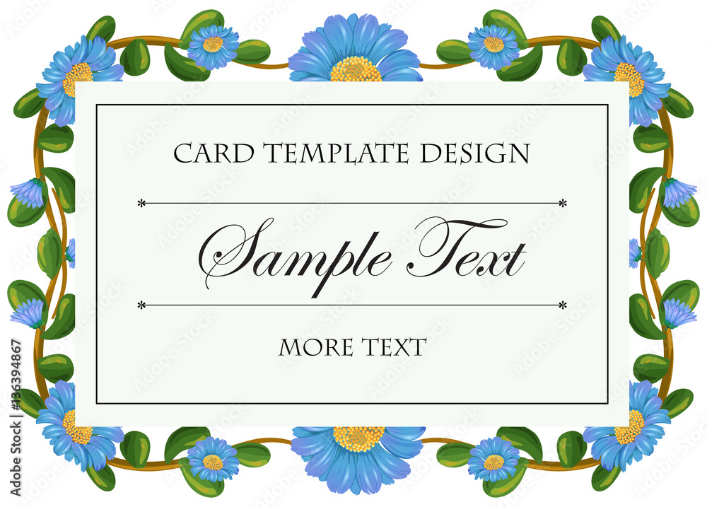 Card template with blue flowers frame