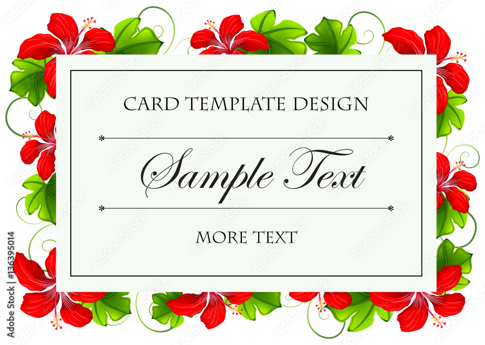 Card template design with red flowers