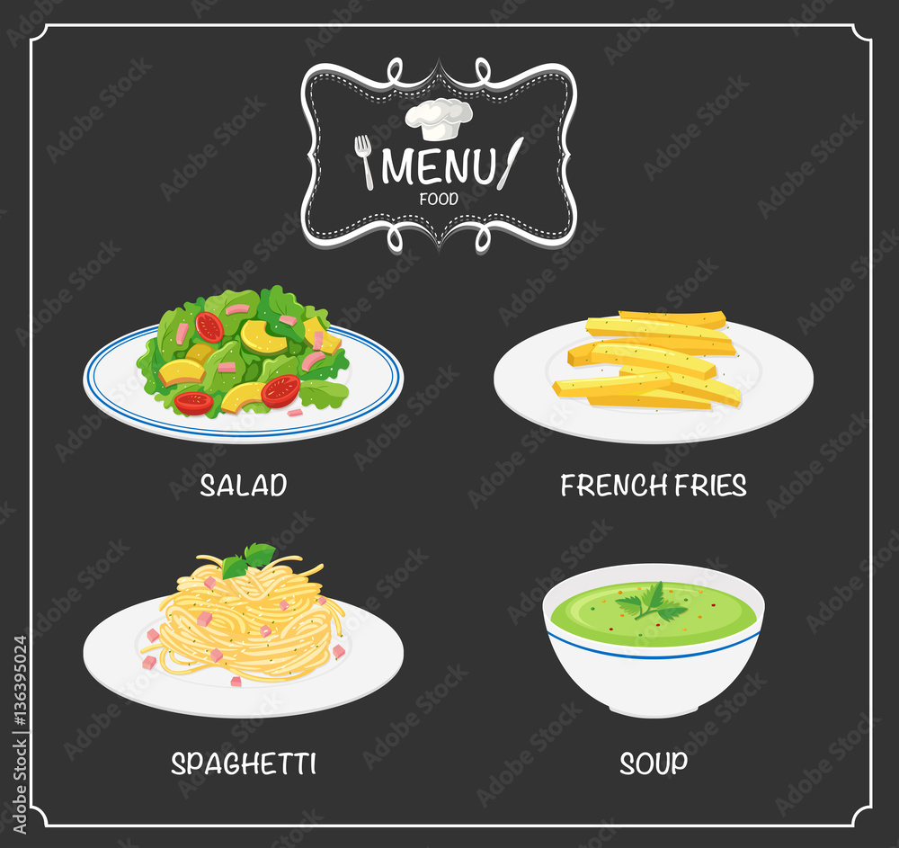 Different food on menu board