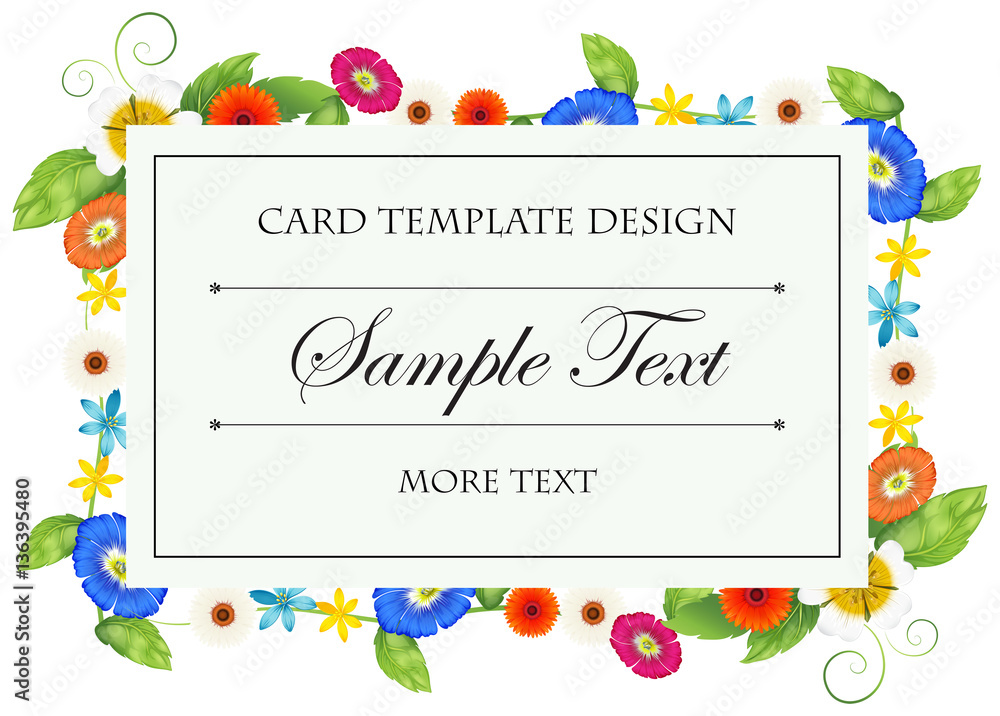 Card template with colorful flowers frame