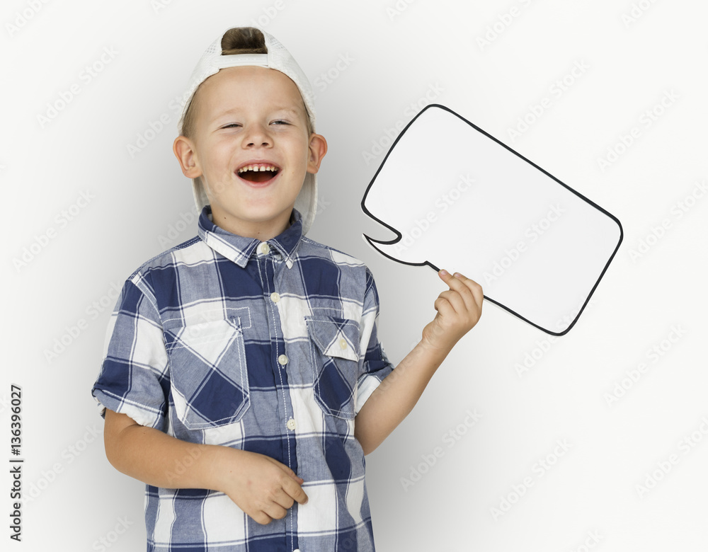 Caucasian Little Boy Holding Chatbox Papercraft