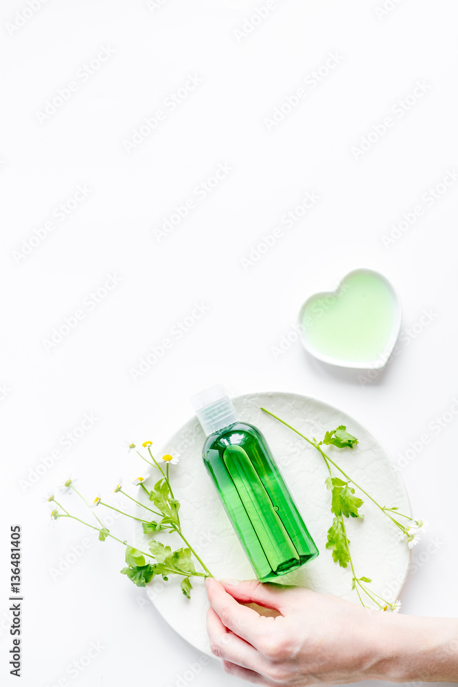 natural organic cosmetics for baby on white background top view