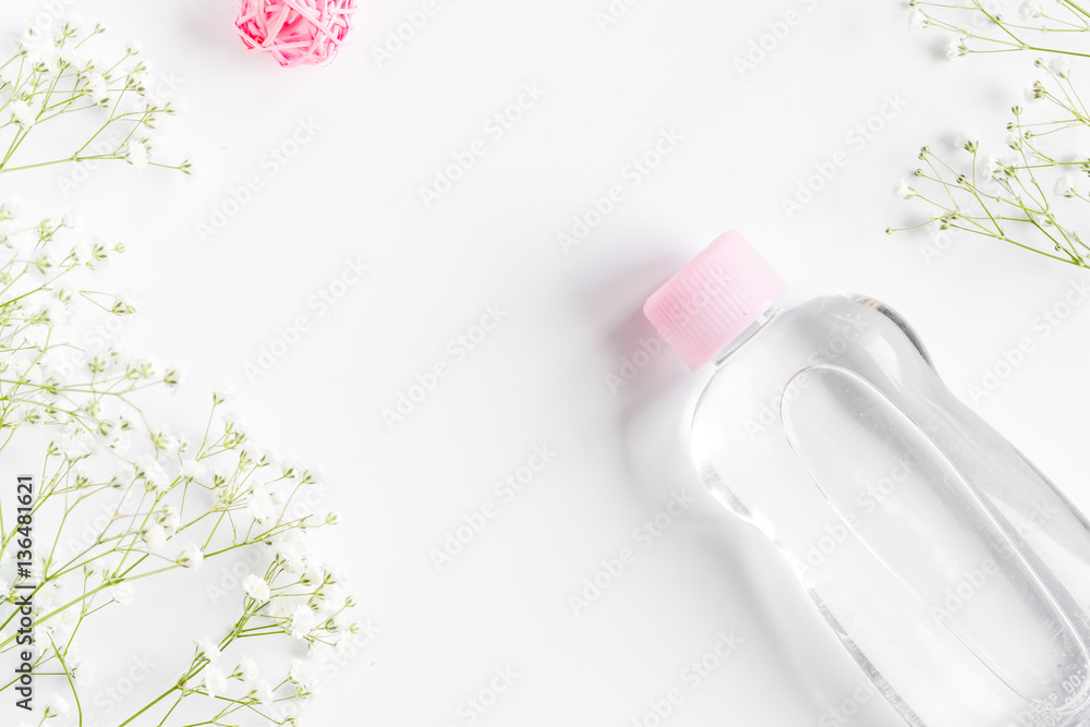 natural organic cosmetics for baby on white background top view