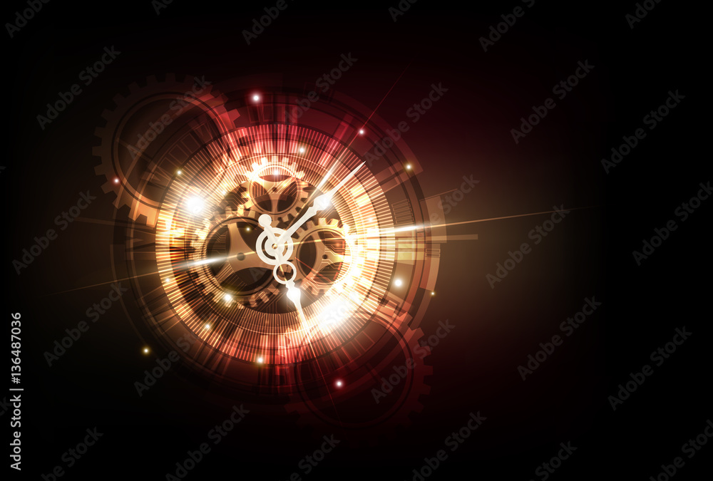 Abstract Futuristic Technology Background with Clock concept and Time Machine, vector