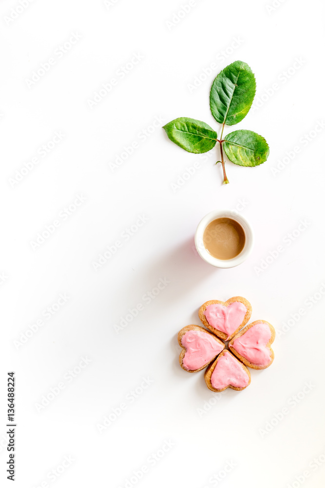 cookies for Valentine Day heartshaped white background top view pattern