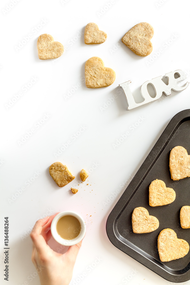 cookies for Valentine Day heartshaped on white background top view