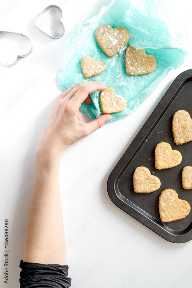 cookies for Valentine Day heartshaped on white background top view