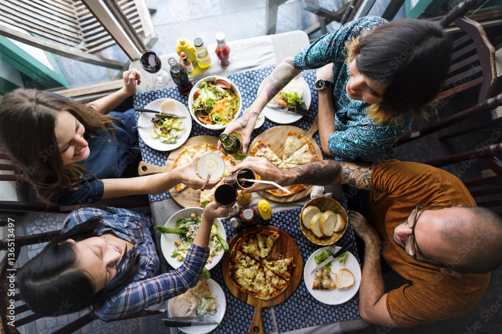 Friends Eating Pizza Party Together Concept