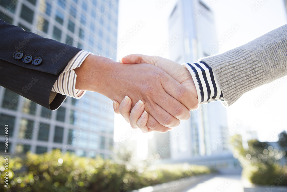 Businessman and woman shaking hands