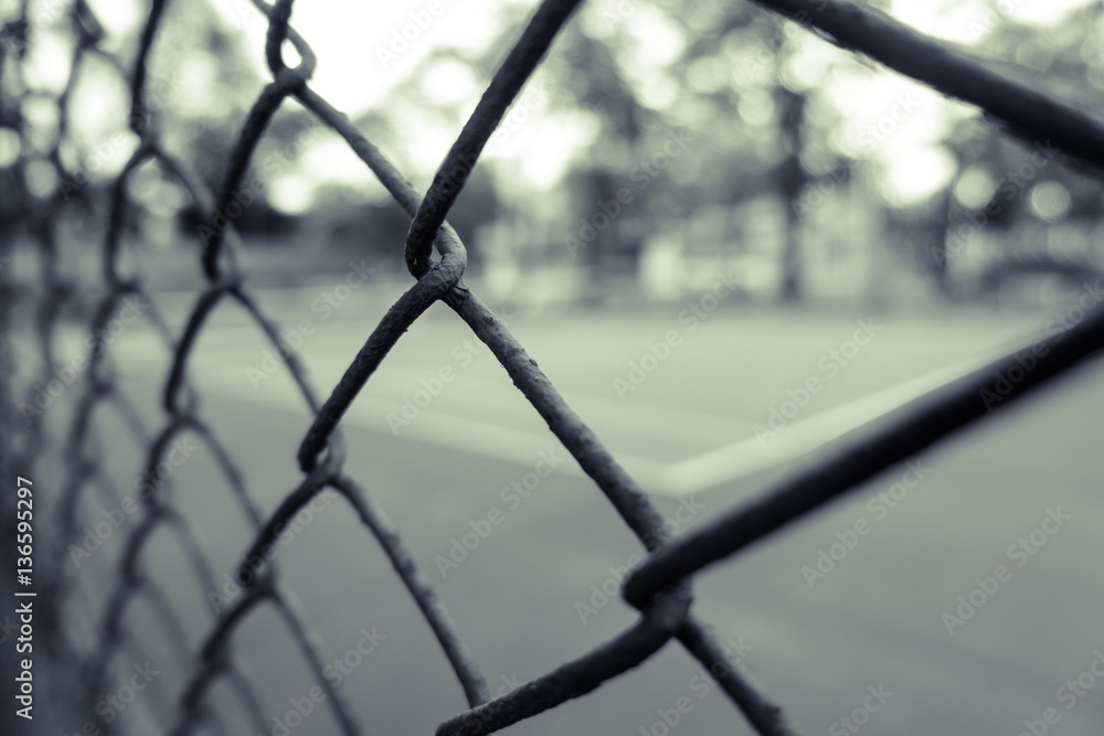 vintage background of tennis and basketball court Behind the cage