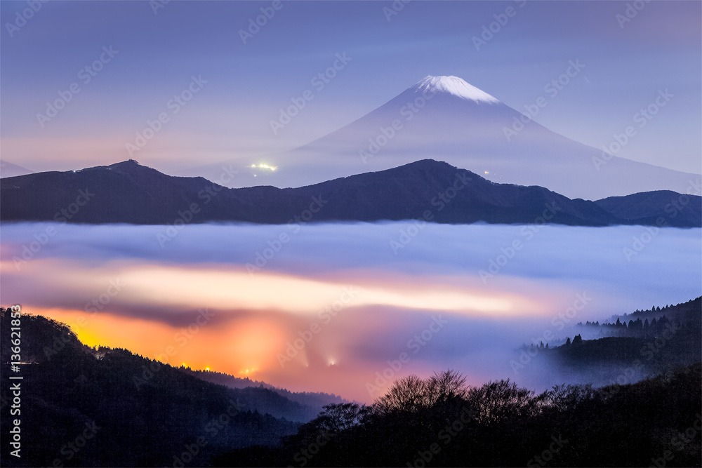 Mt.fuji and sea of mist above lake ashi at Hakone in autumn early morning