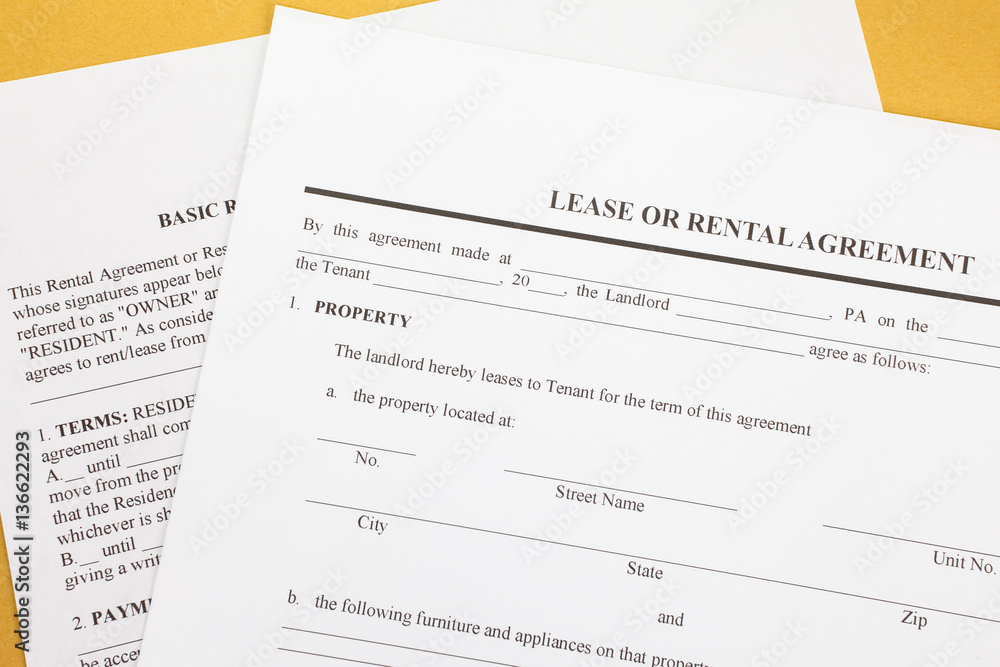 Close - up Lease or Rental agreement form