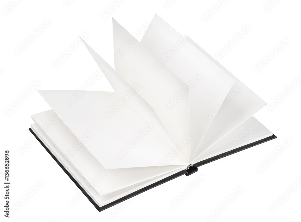 Open black book isolated on white background