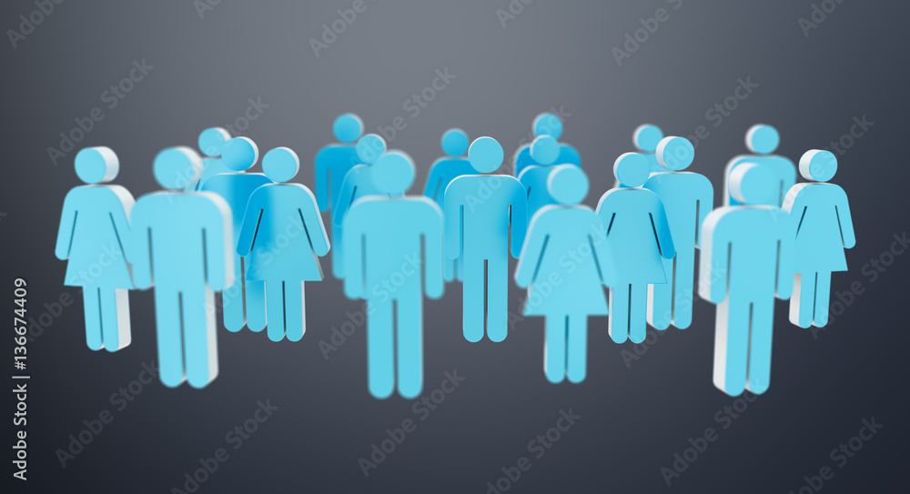 White and blue group of people icon 3D rendering