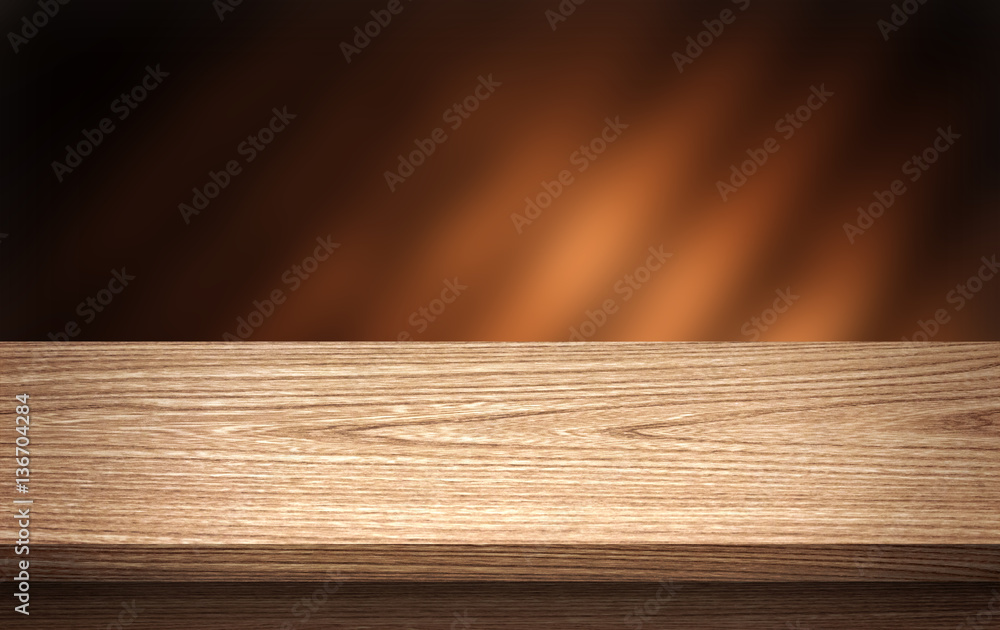 Wood background table. Empty wood table top and blur in dark night background. For montage product d