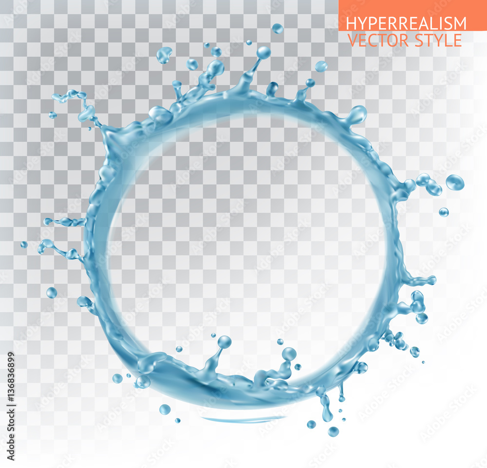 Water splash with transparency. Hyperrealism vector style