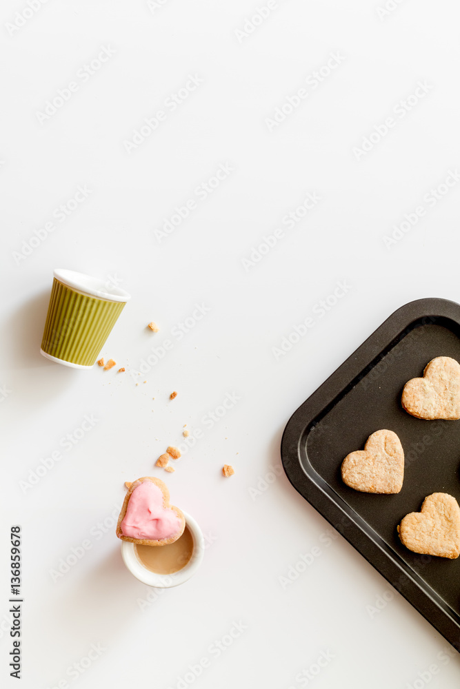 cookies for Valentine Day heartshaped on white background top view