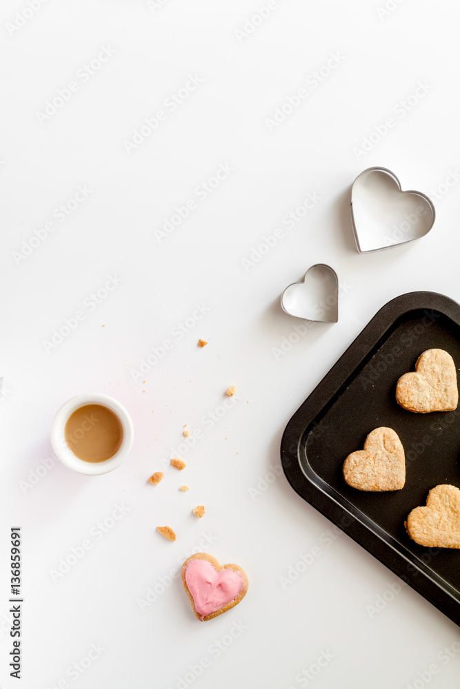 cookies for Valentine Day heartshaped on white background top view