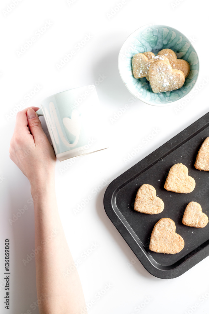 cookies for Valentine Day heartshaped on white background top view