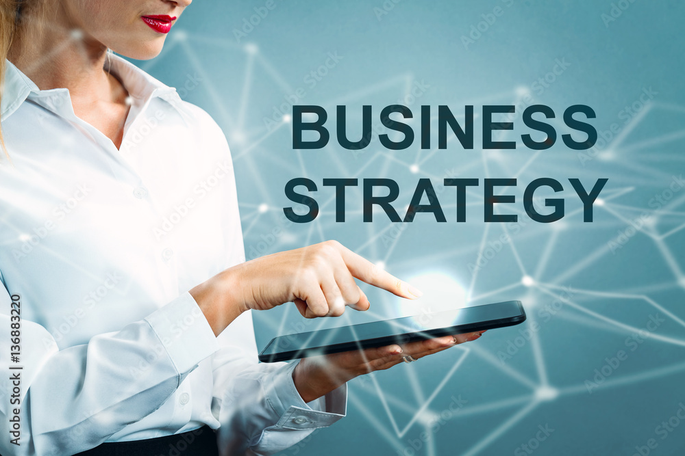 Business Strategy text with business woman