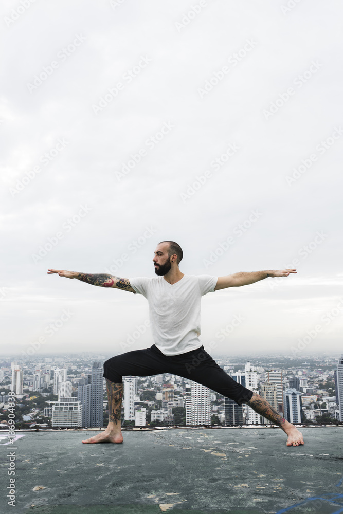 Man Practice Yoga Rooftop Concept