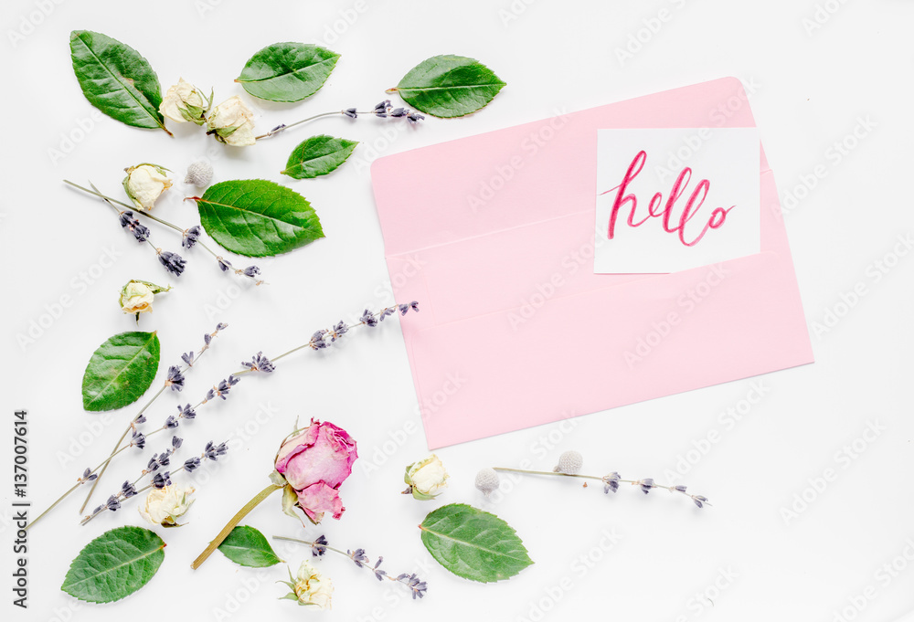 calligraphy floral pattern top view hello