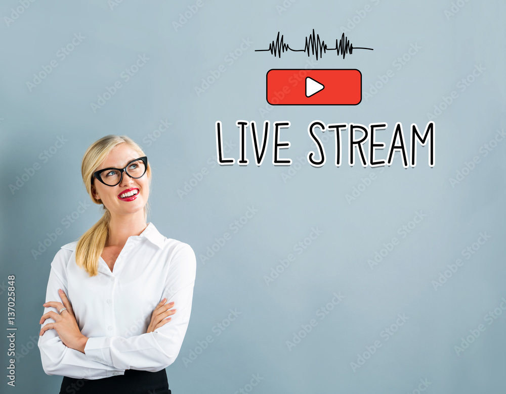 Live Stream text with business woman