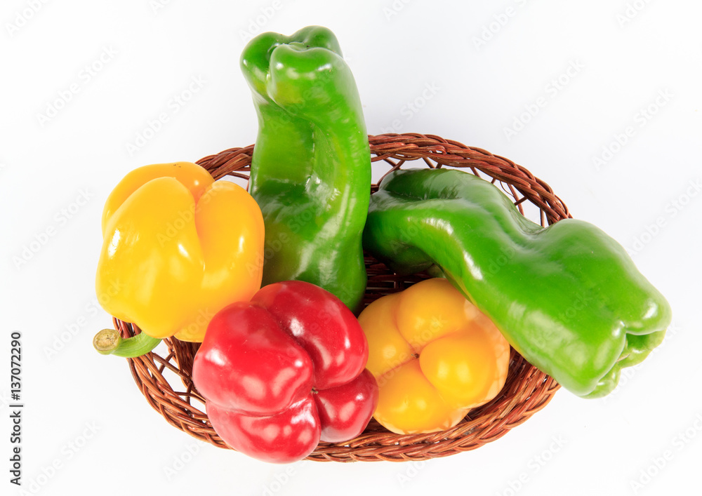 colorful peppers in a basket