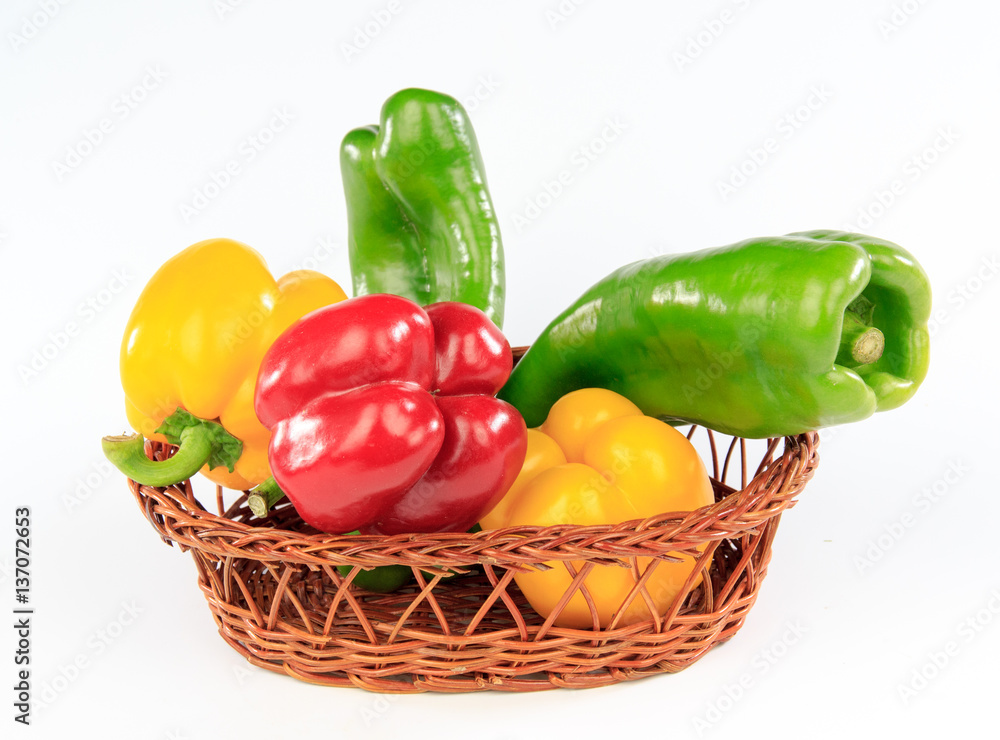 colorful peppers in a basket