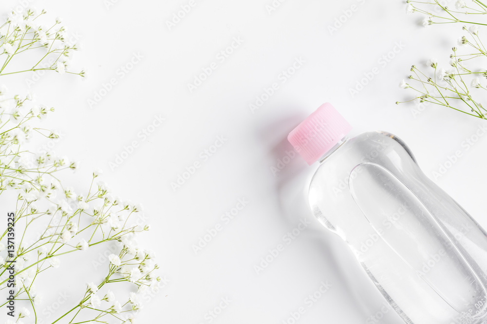 natural organic cosmetics for baby on white background top view