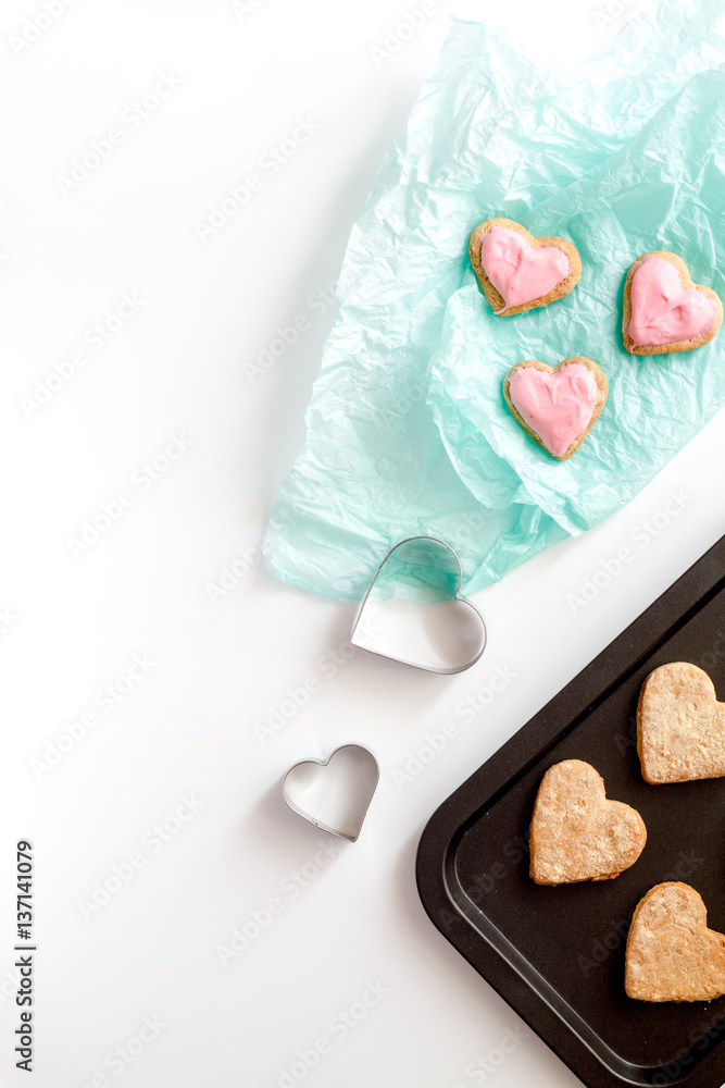 cookies for Valentine Day heartshaped on white background top view