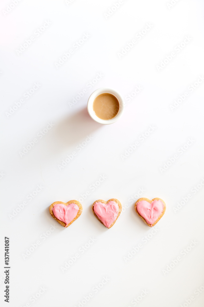 cookies for Valentine Day heartshaped on white background top view