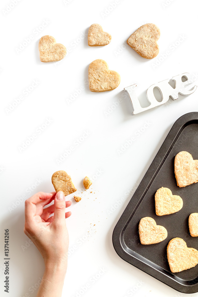 cookies for Valentine Day heartshaped on white background top view