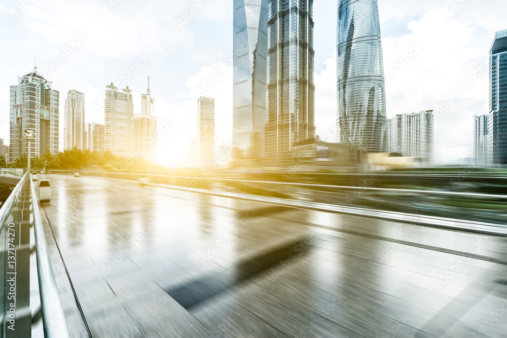 elevated road in modern city with sunbeam