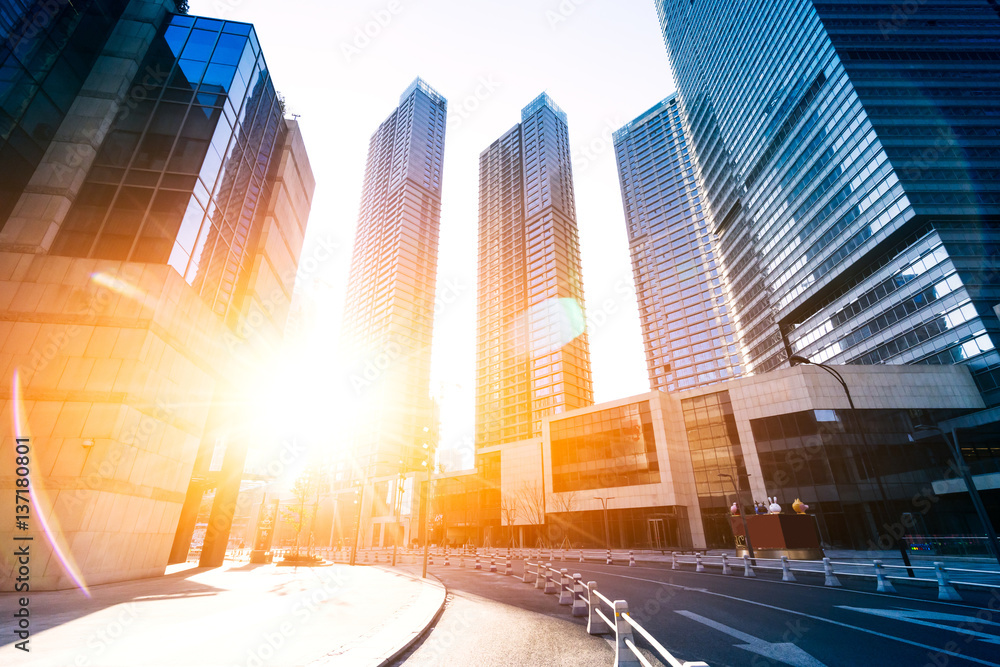 modern buildings with sunbeam