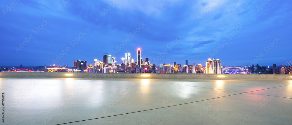 cityscape and skyline of chongqing from empty floor