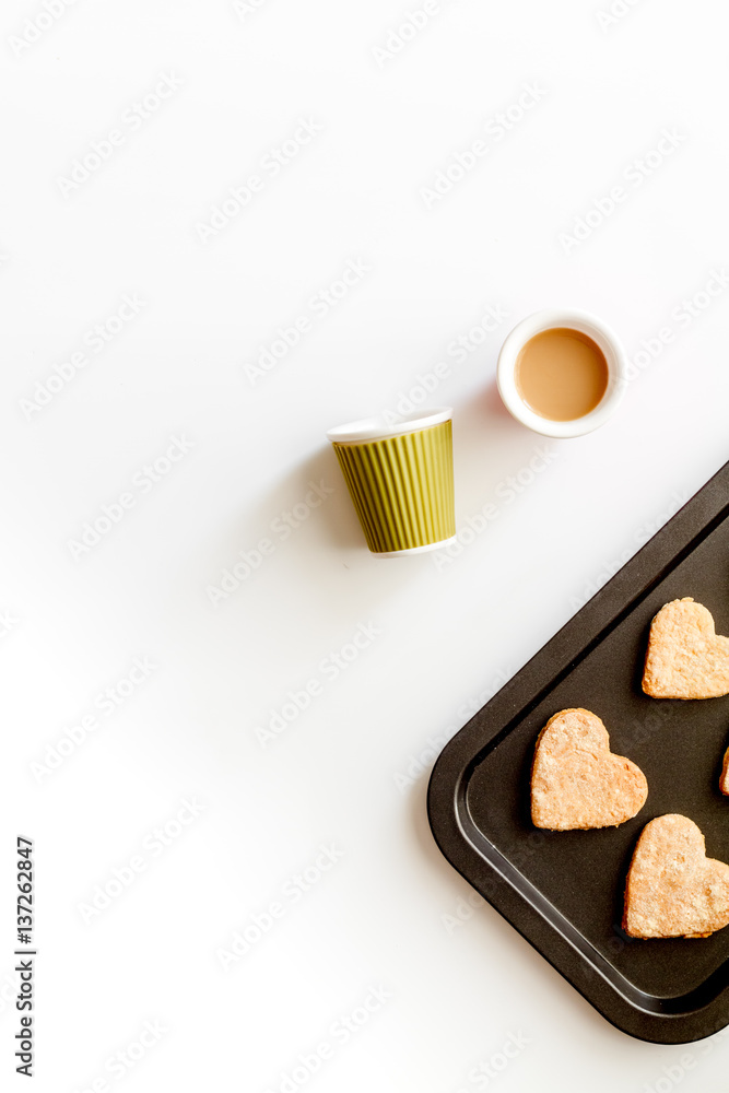 cookies for Valentine Day heartshaped on white background top view