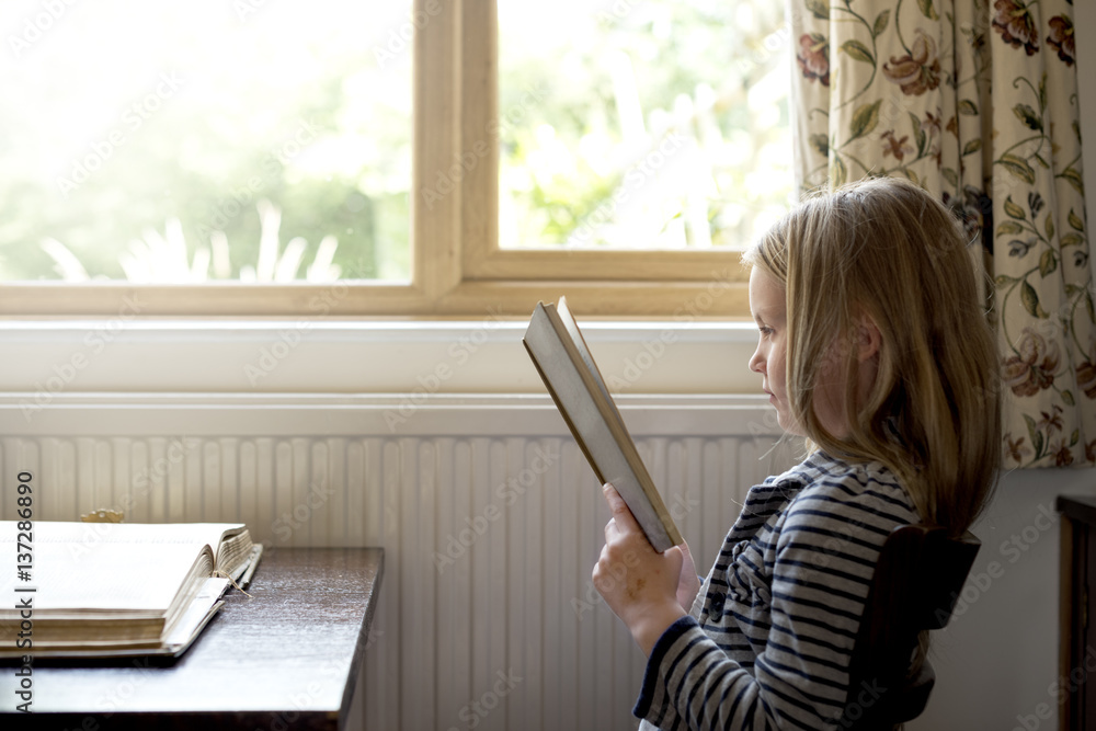 Adorable Cute Girl Reading Storytelling Concept