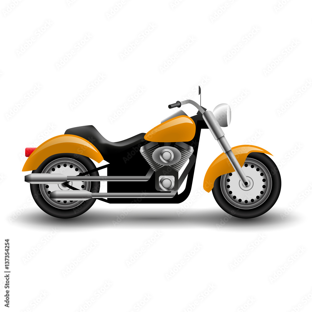 Vector yellow motorcycle. Illustration of cartoon chopper motorcycle