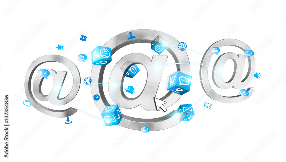 3D rendering email icon connected to each other