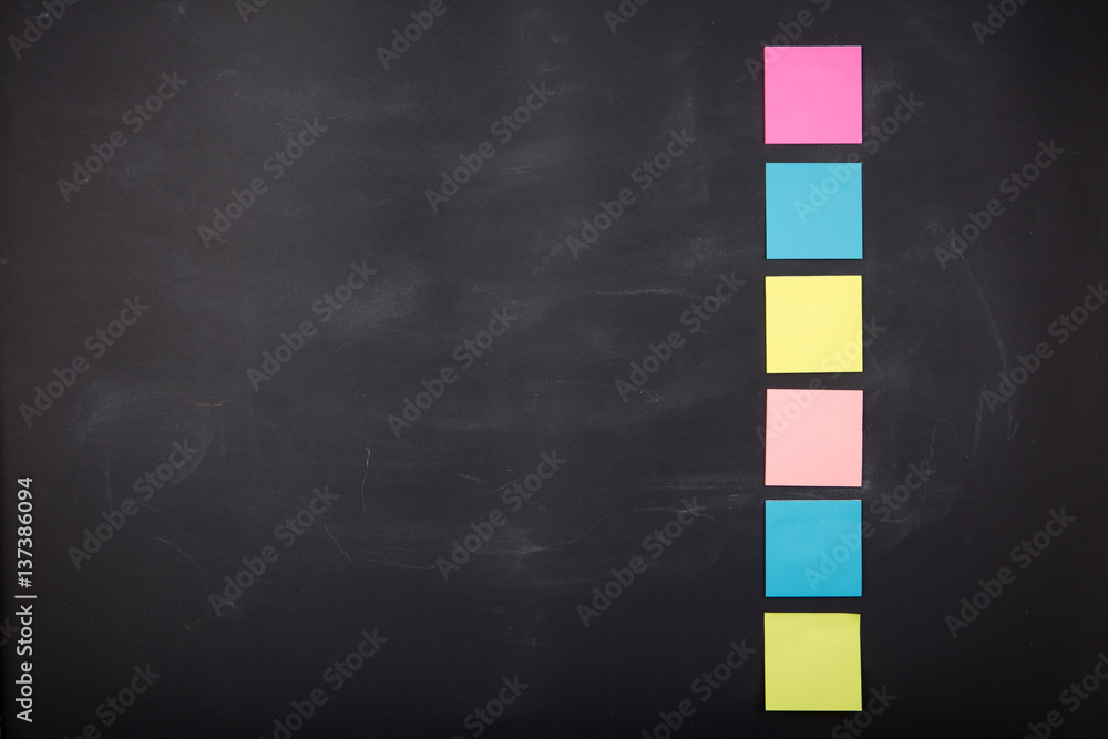 sticky notes on the blank blackboard