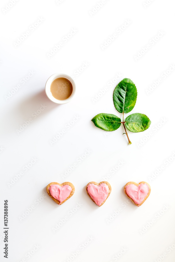 cookies for Valentine Day heartshaped on white background top view