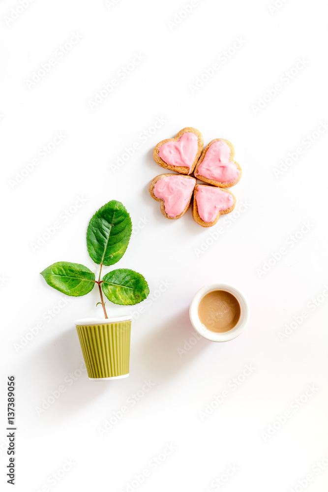 cookies for Valentine Day heartshaped white background top view pattern