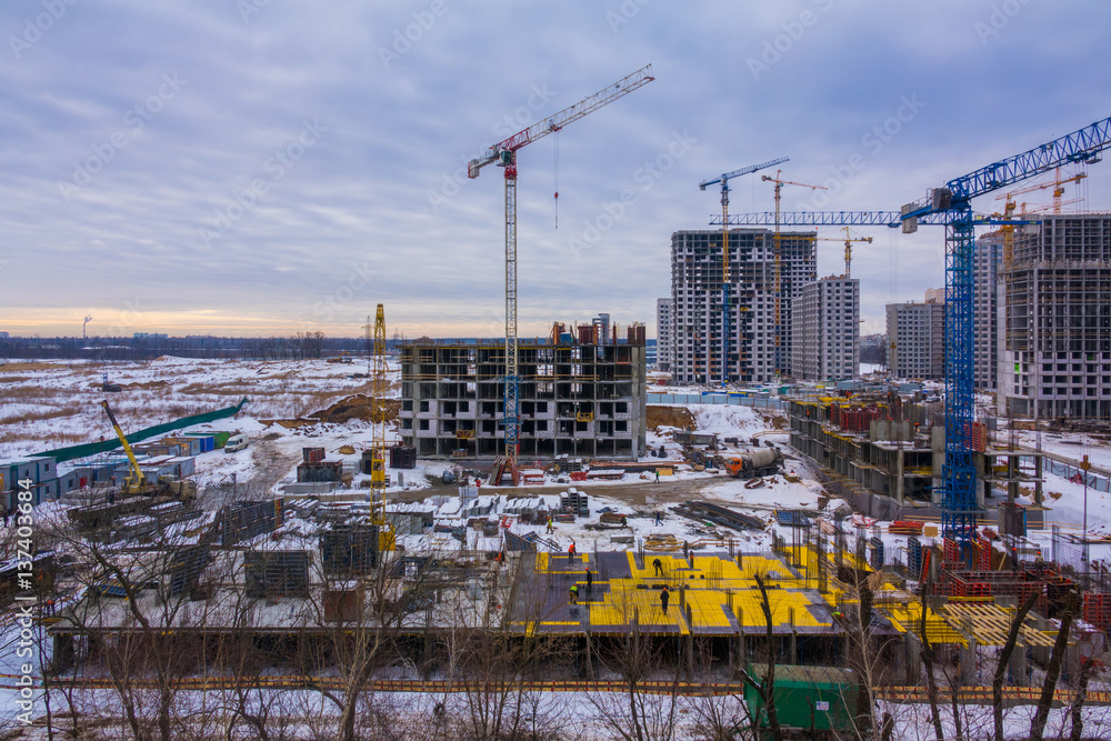 Aerial view of a large construction site