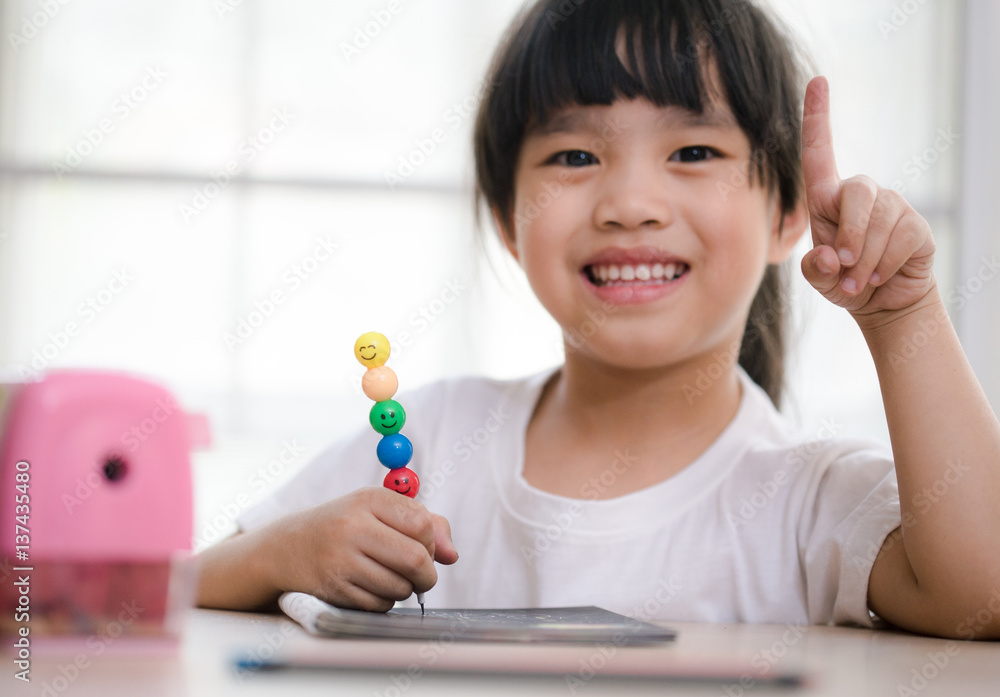 happy schoolgirl , childhood and education concept portrait asia children feeling happy of school gi