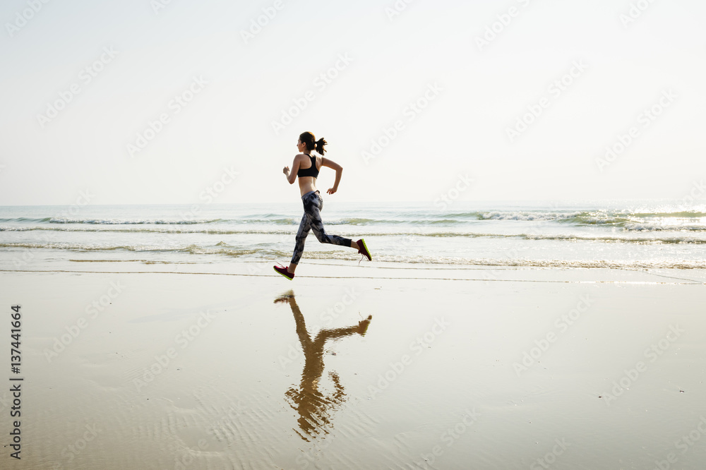 Running Exercise Training Healthy Lifestyle Beach Concept