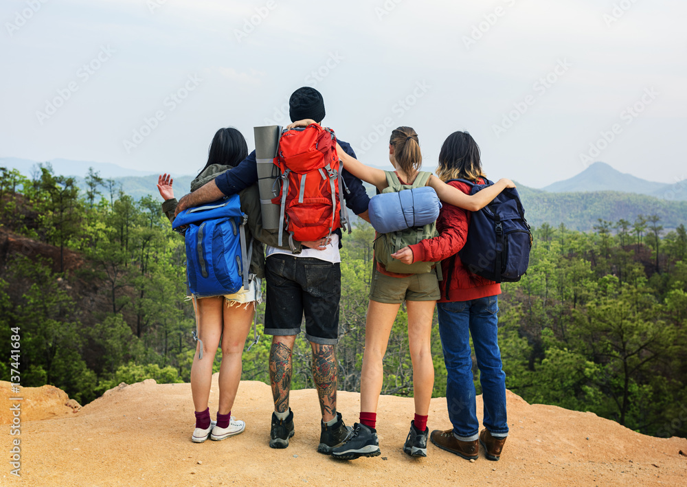 Friends Explore Nature Outdoors Concept