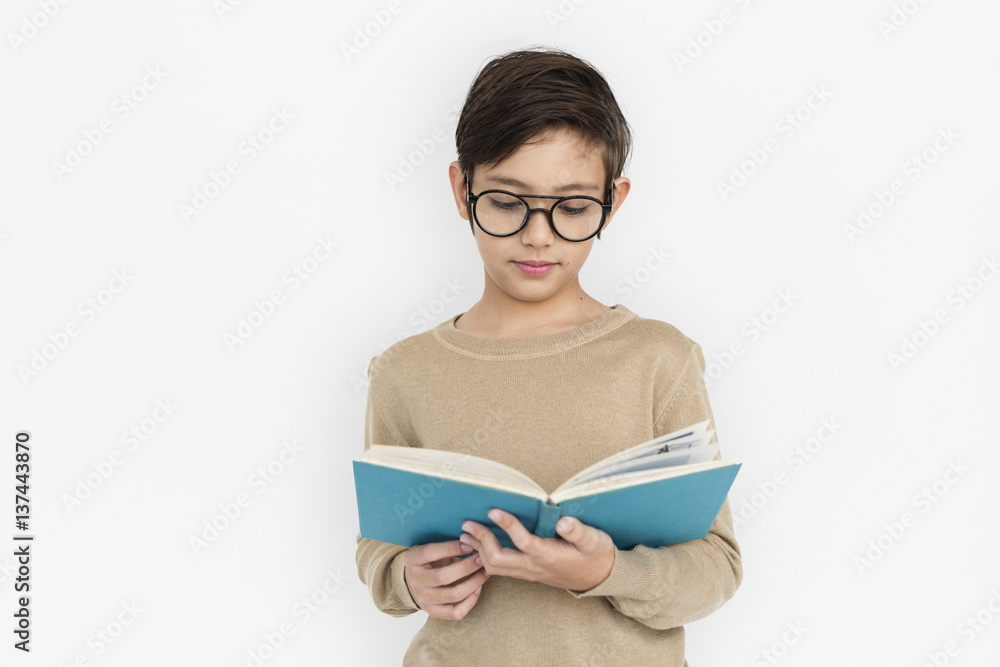 Little Boy Kid Adorable Cute Book Education Portrait Concept